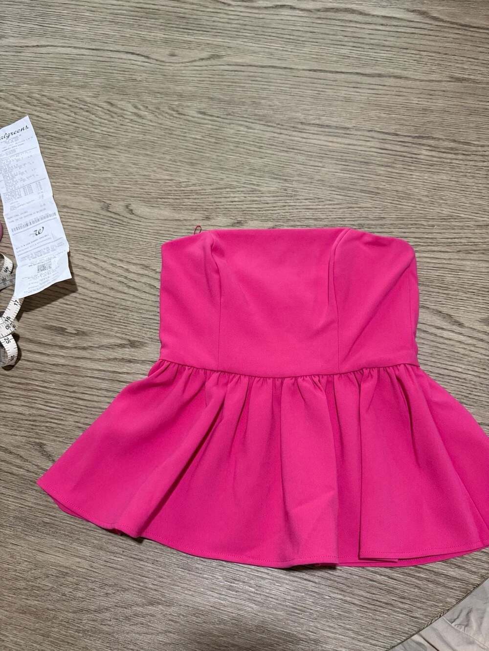 French Connection Whisper Strapless Peplum Top in Raspberry Sorbet #summervibes